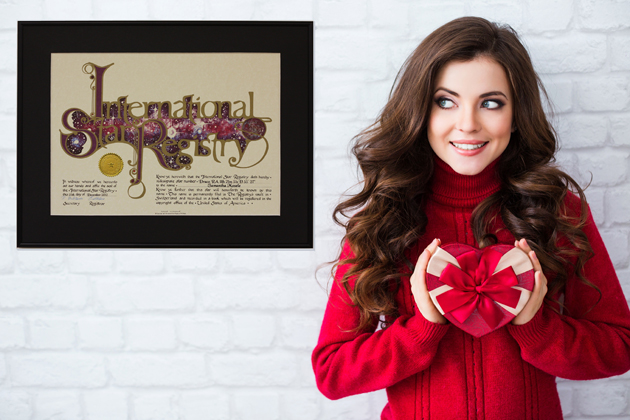 Girl Receiving a Certificate From Star Registry for Valentine's Day