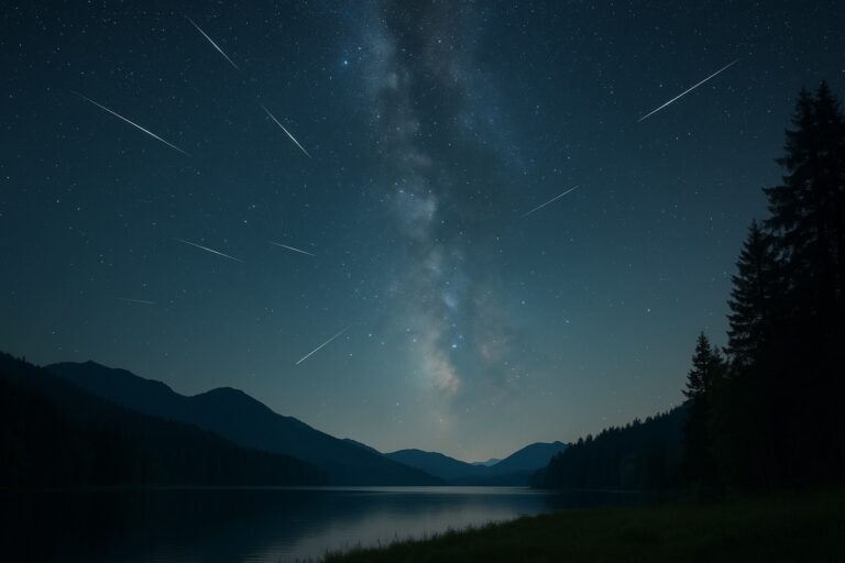 Optimal viewing of the Orionid meteor show of 2025 Bright meteors streak though an October Sky.