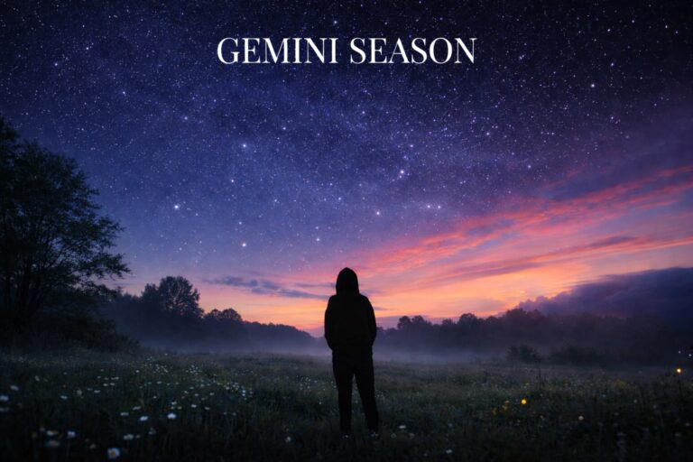 For Gemini birthday season, a lone figure looks toward the future under a colorful starry sky