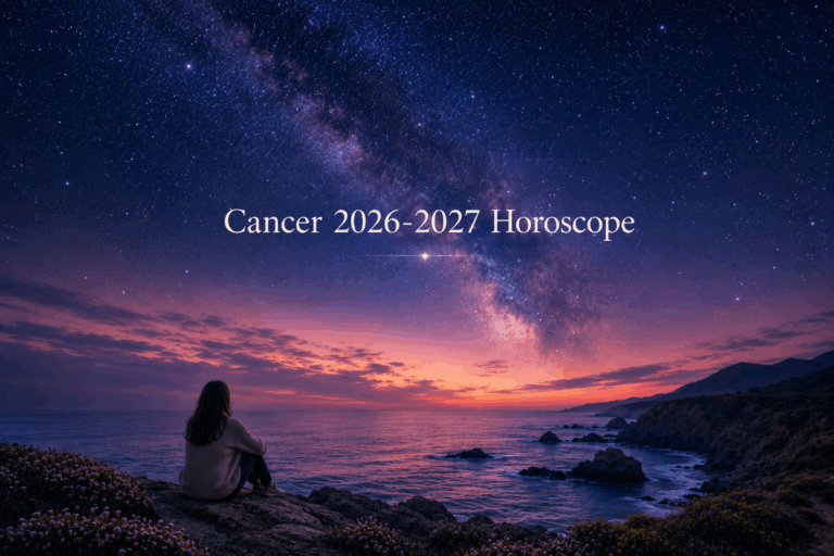 A woman with a Cancer Birthday looks toward the stars and the zodiac predictions for the year ahead