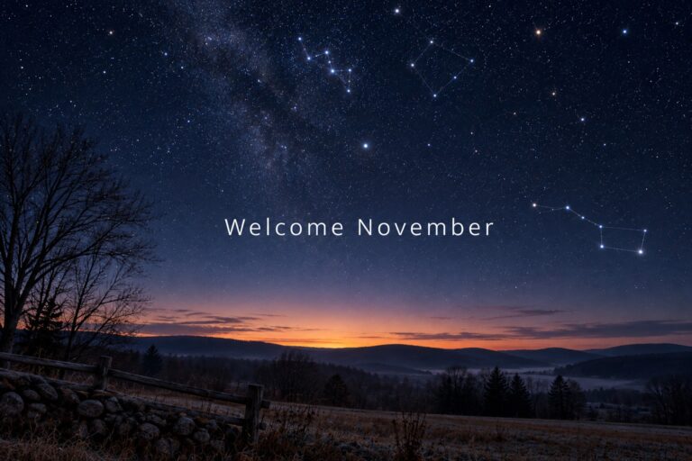 A starry November sky with the words Welcome November