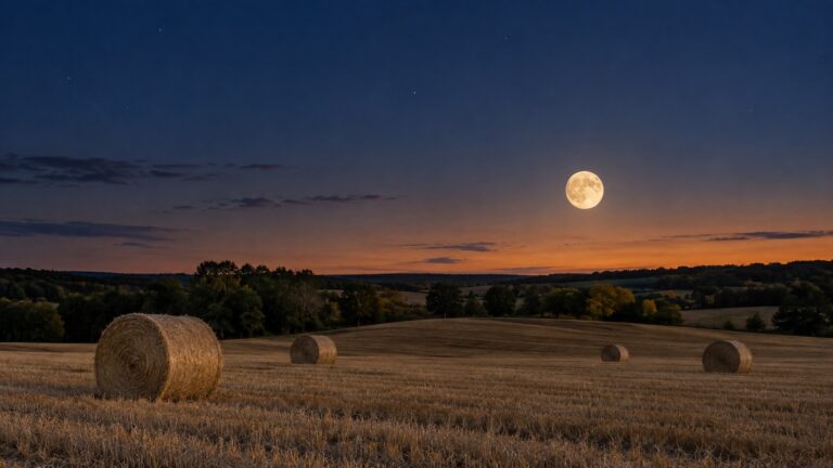 A Harvest Moon Shines over a late summer field